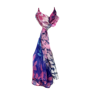 Lori, Ladies Chiffon Scarf, Leaf Pattern, Pink