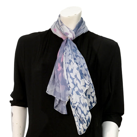 Lori, Ladies Chiffon Scarf, Leaf Pattern, Gray