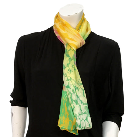 Lori, Ladies Chiffon Scarf, Leaf Pattern, Green