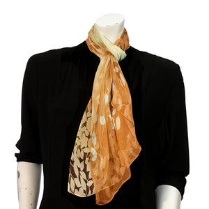 Lori, Ladies Chiffon Scarf, Leaf Pattern, Caramel