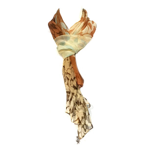 Lori, Ladies Chiffon Scarf, Leaf Pattern, Caramel