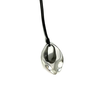 Necklace, Double Twist, Oval Pendant, Black Cord