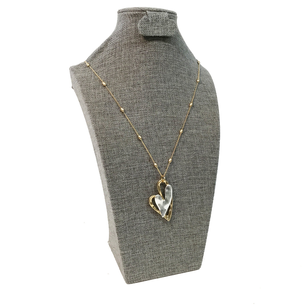 Necklace, Two-Tone Heart Pendant, Gold/Silver