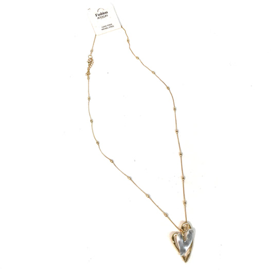 Necklace, Two-Tone Heart Pendant, Gold/Silver