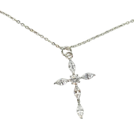 Necklace, Trina, Cross, Silver