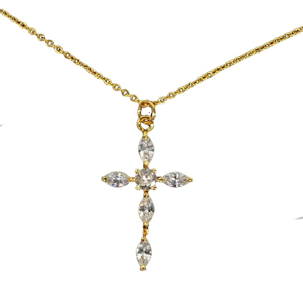 Necklace, Trina, Cross, Gold