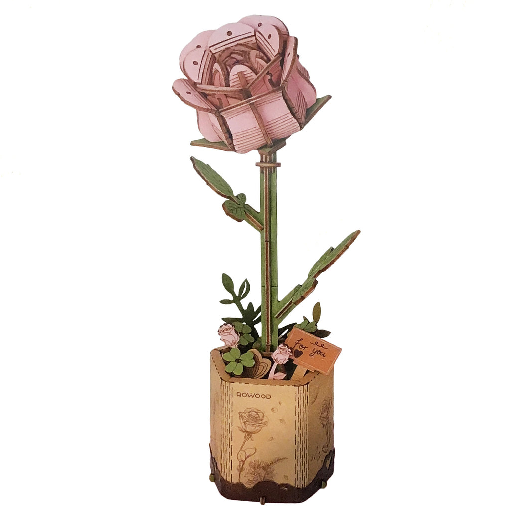 Wooden Flower Pink Rose