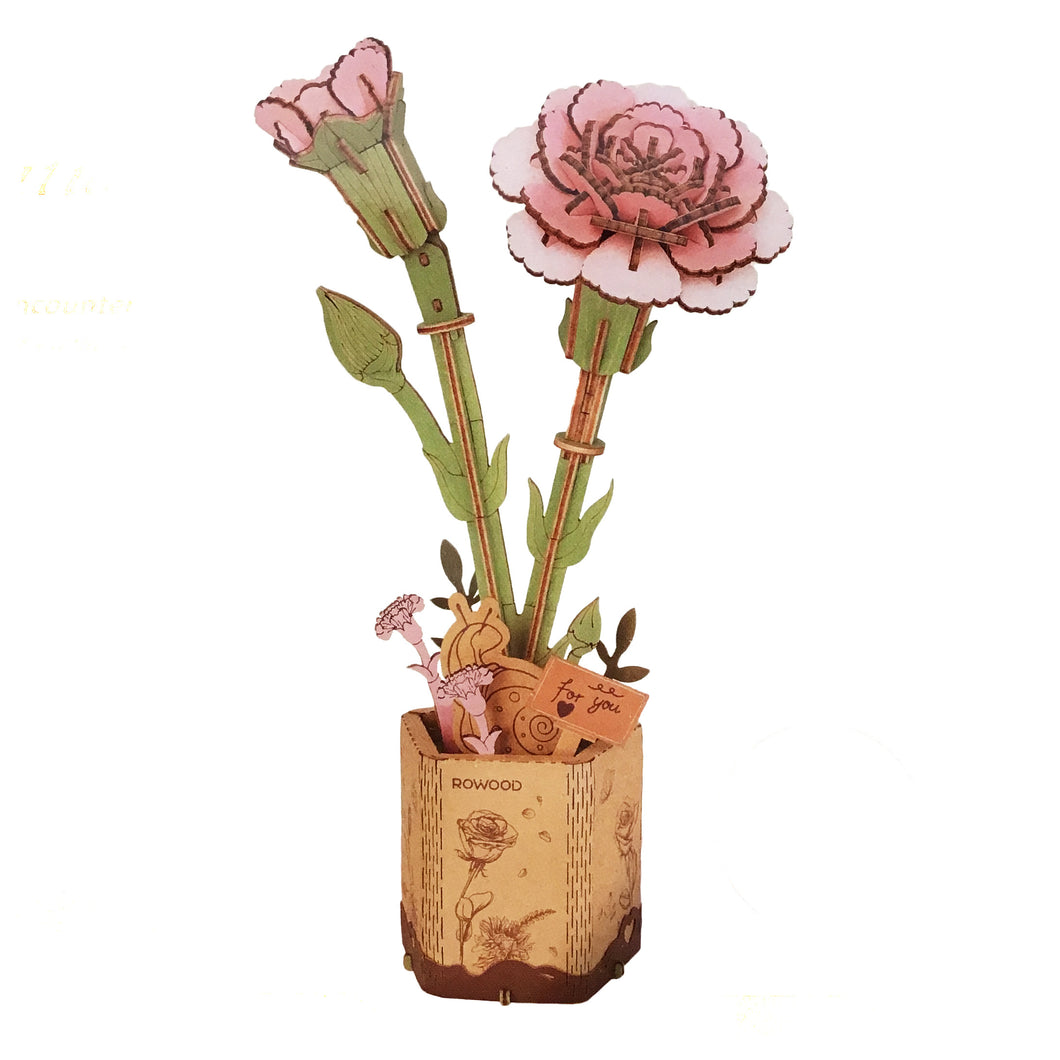 Wooden Flower Pink Carnation