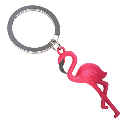 Pink Flamingo Metal Keychain