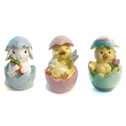 Polystone Chick, Duck, Bunny in Egg