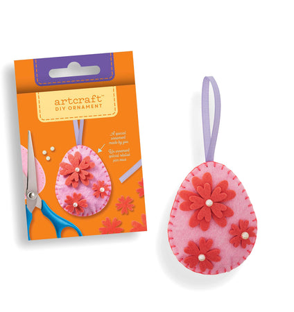 DIY Felt Pink Egg w/Flowers Ornament Kit