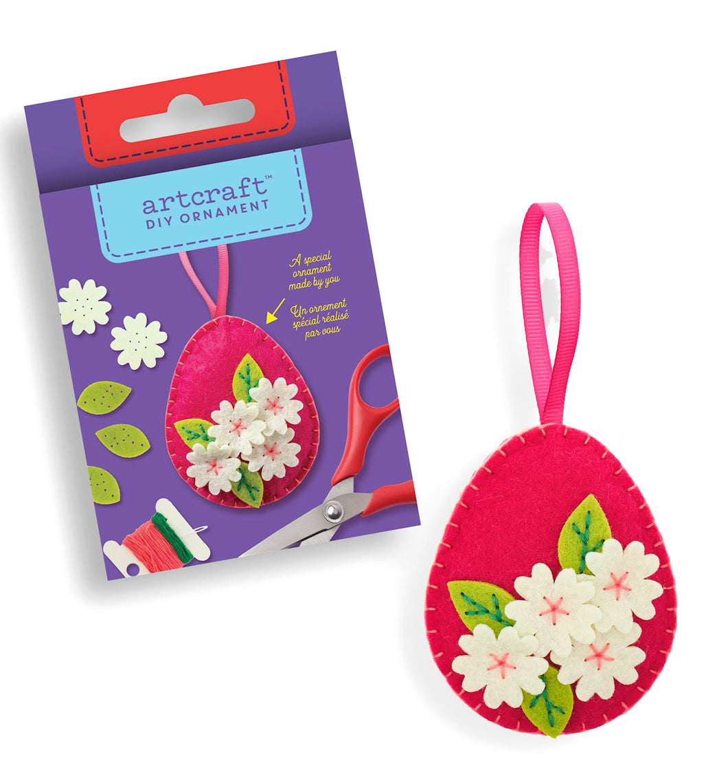 DIY Felt Hot Pink  Egg w/Flowers Ornament Kit