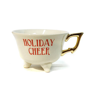 ROUND 6OZ. STONEWARE FOOTED TEACUP w/ HOLI