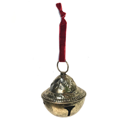 Embossed Metal Sleigh Bell with Velvet Ribb