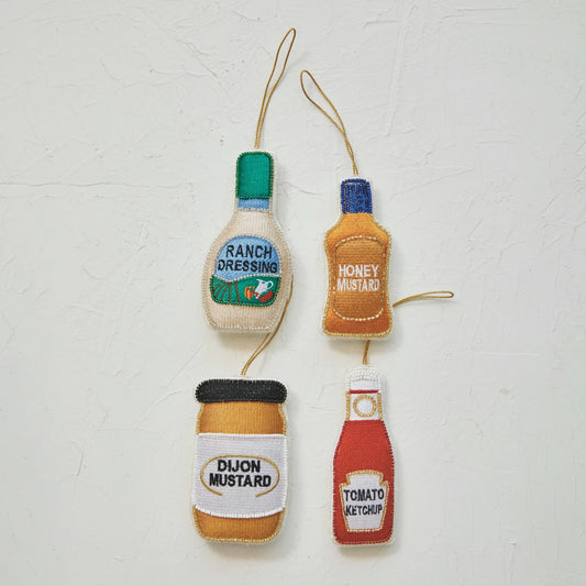 COTTON CONDIMENT ORNAMENT w/ GLASS BEADS & EMB