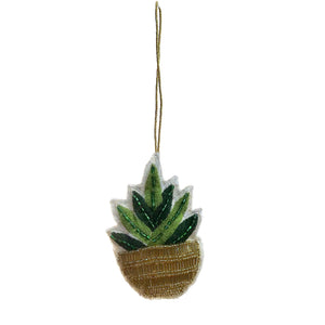 Cotton & Glass Beaded Potted Plant Ornament w/ Emb