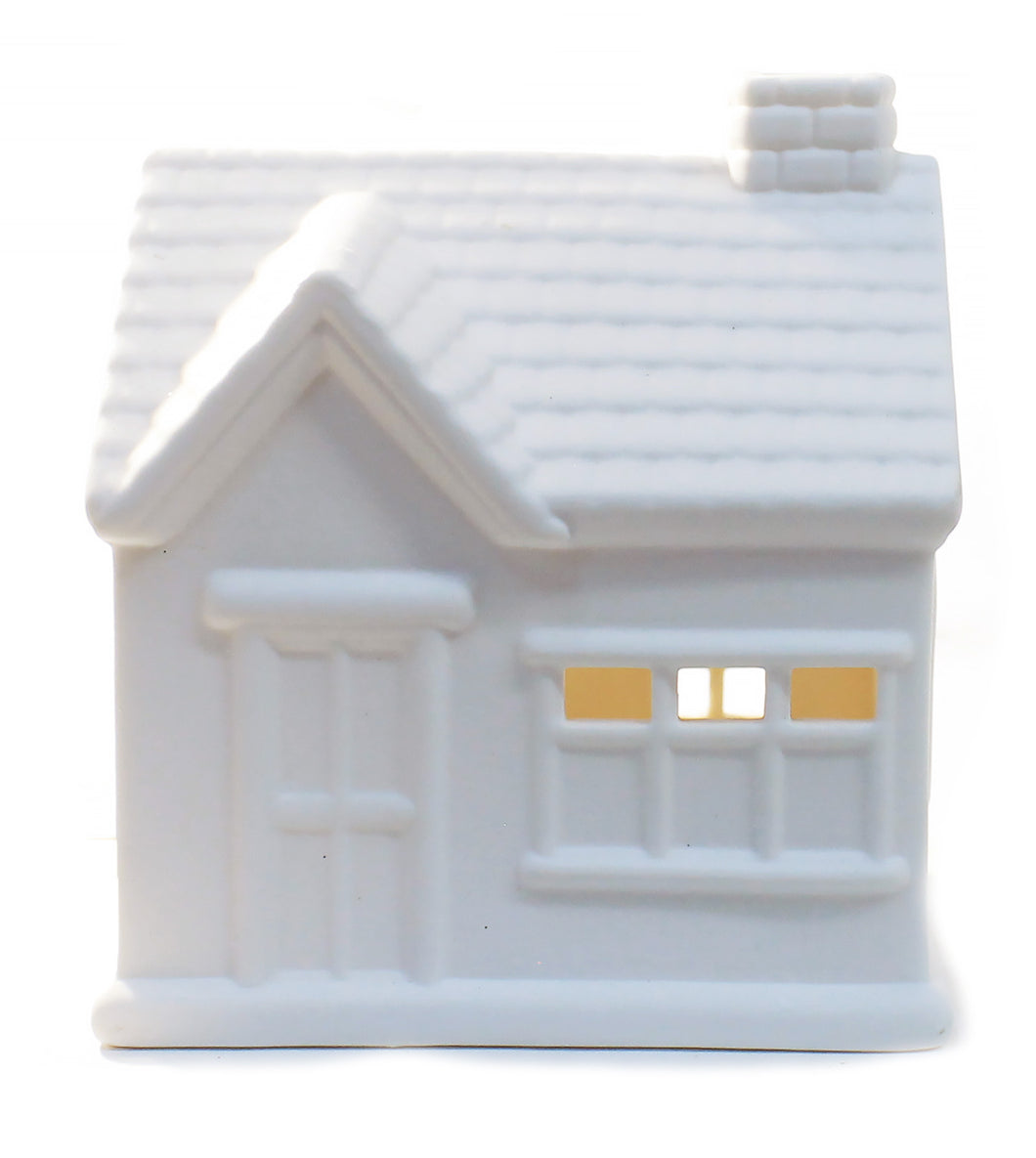 Decor, Bisque House w/ LED Lights; White