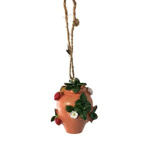 Ornament, Resin Strawberry Pot w/ Strawberries