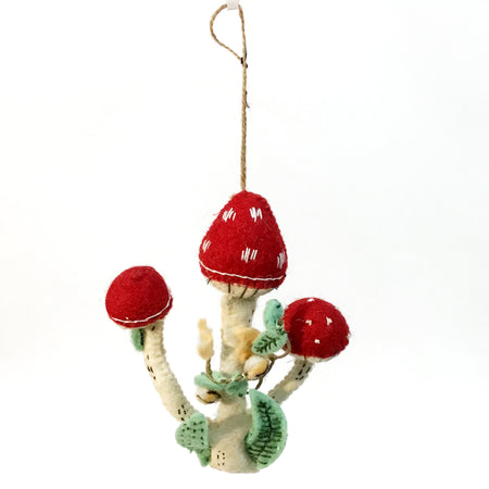 Ornament, Wool Felt Mushroom; 3 Styles