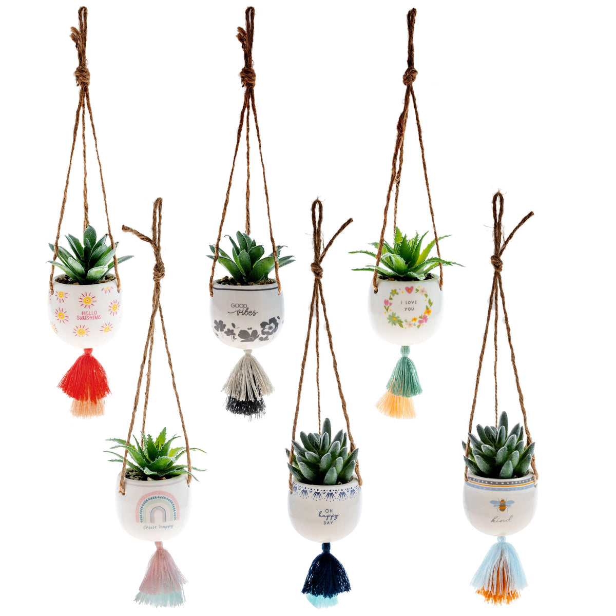 Hanging Faux Succulent Planter,  6 Asst
