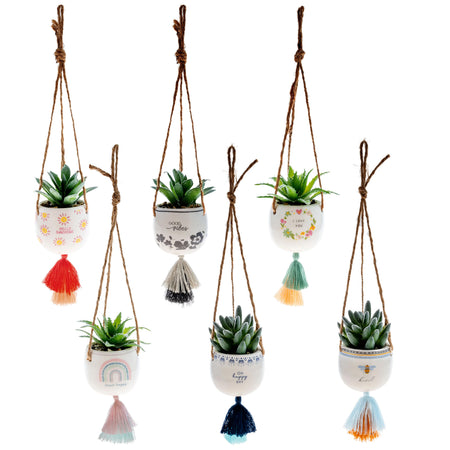 Hanging Faux Succulent Planter,  6 Asst