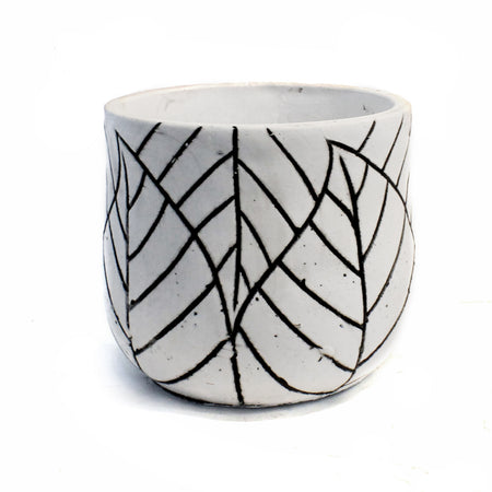 Vase White Leaf 14.5x 13cm