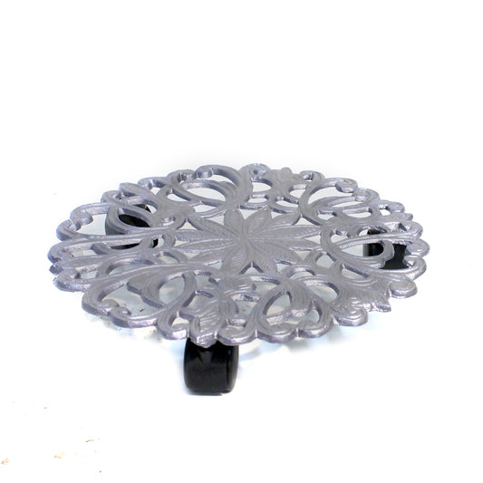 Metal Plant Caddy, 12in, Gray Floral