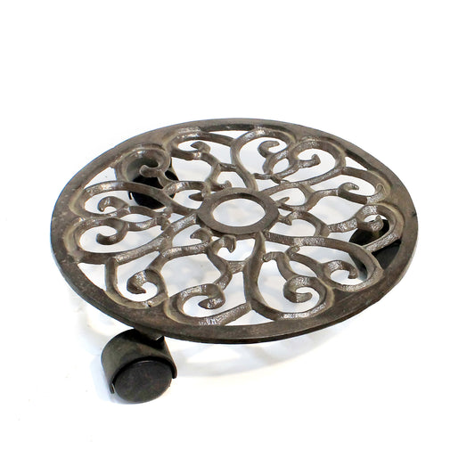 Metal Plant Caddy, 12in, Brown Floral