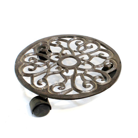 Metal Plant Caddy, 12in, Brown Floral