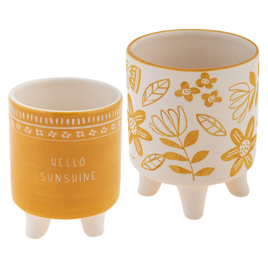Wax resist Planters,Set of 2, Hello Sunshine