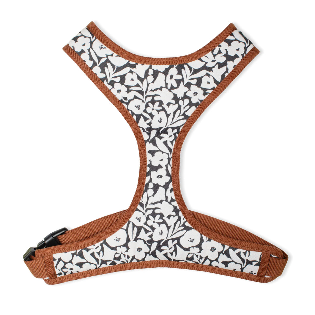 Medium Dog Harness Charcoal Floral
