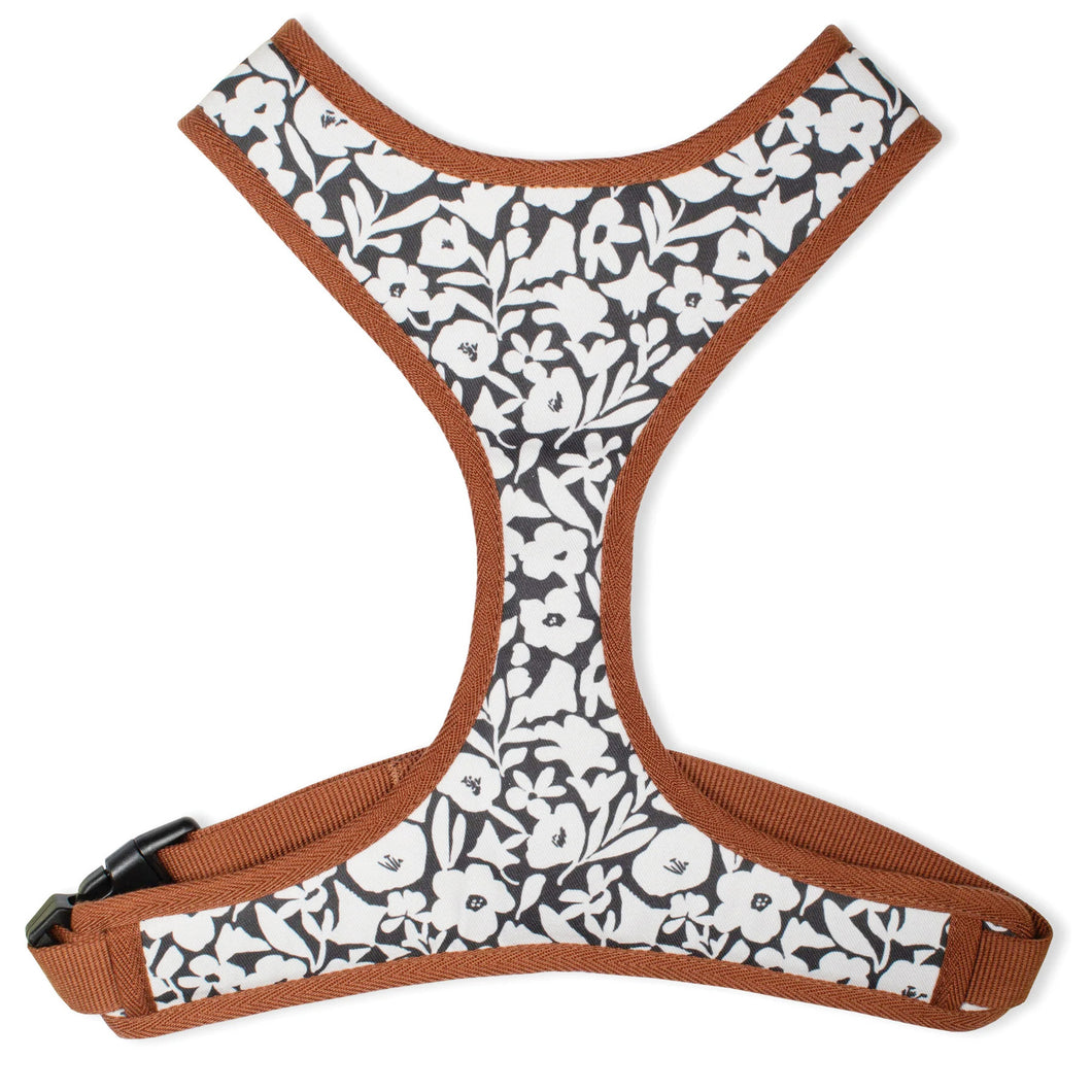 Large Dog Harness Charcoal Floral