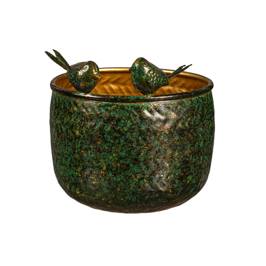 Metal Planter Embossed Birds, Small