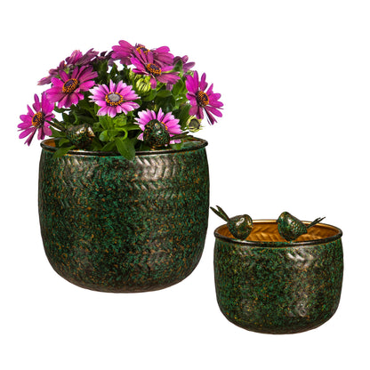 Metal Planter Embossed Birds,Large