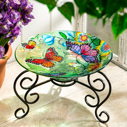 Glass Buterfly Family Bird Bath, 18in
