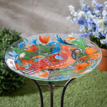 Load image into Gallery viewer, Glass Folk Art Cardinal Bird Bath, 18in
