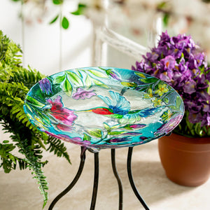 Glass Hummingbird Bird Bath, 18in