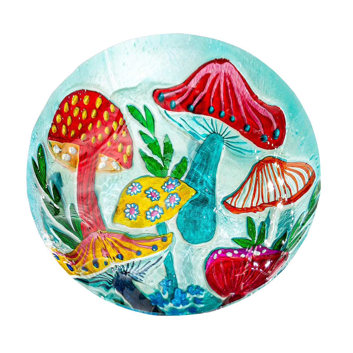 Glass Mushroom Group Bird Bath, 18in