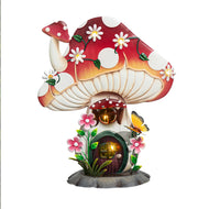 LED Metal Floral Mushroom House Statuary, 16in