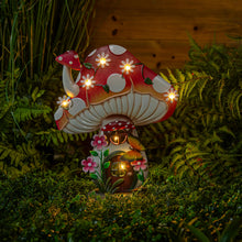 Load image into Gallery viewer, LED Metal Floral Mushroom House Statuary, 16in
