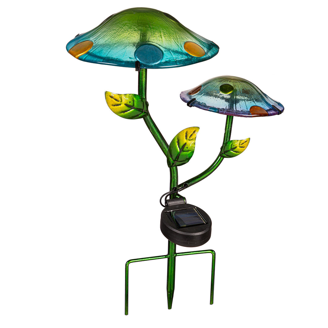 16in Solar Garden Stake, Glass Mushroom