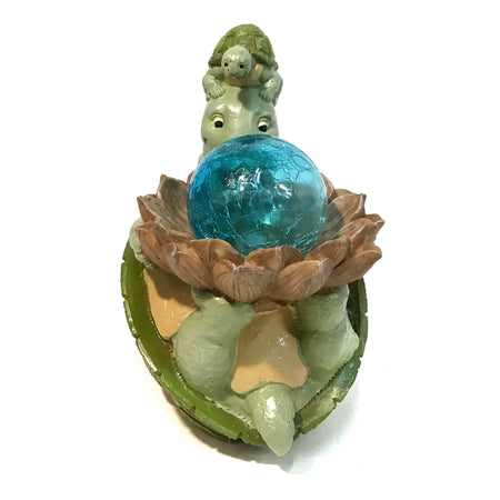 Solar Resin Turtle W/Blue Orb Statue 9in