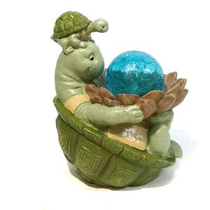 Solar Resin Turtle W/Blue Orb Statue 9in