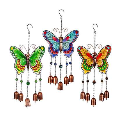 Glass Butterfly Wind Chime With Bells 3 Assorted
