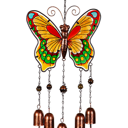 Glass Butterfly Wind Chime With Bells 3 Assorted