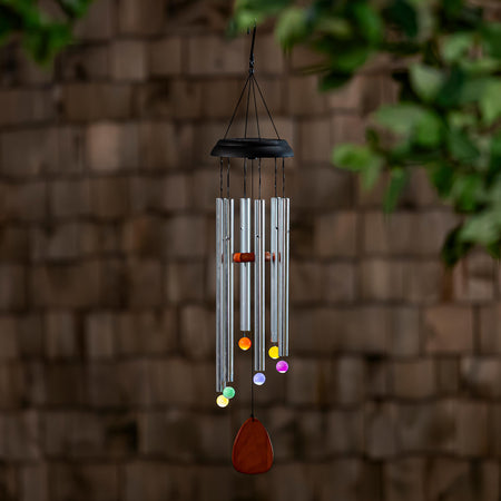 Voice Activated Solar Wind Chime, Silver 33in