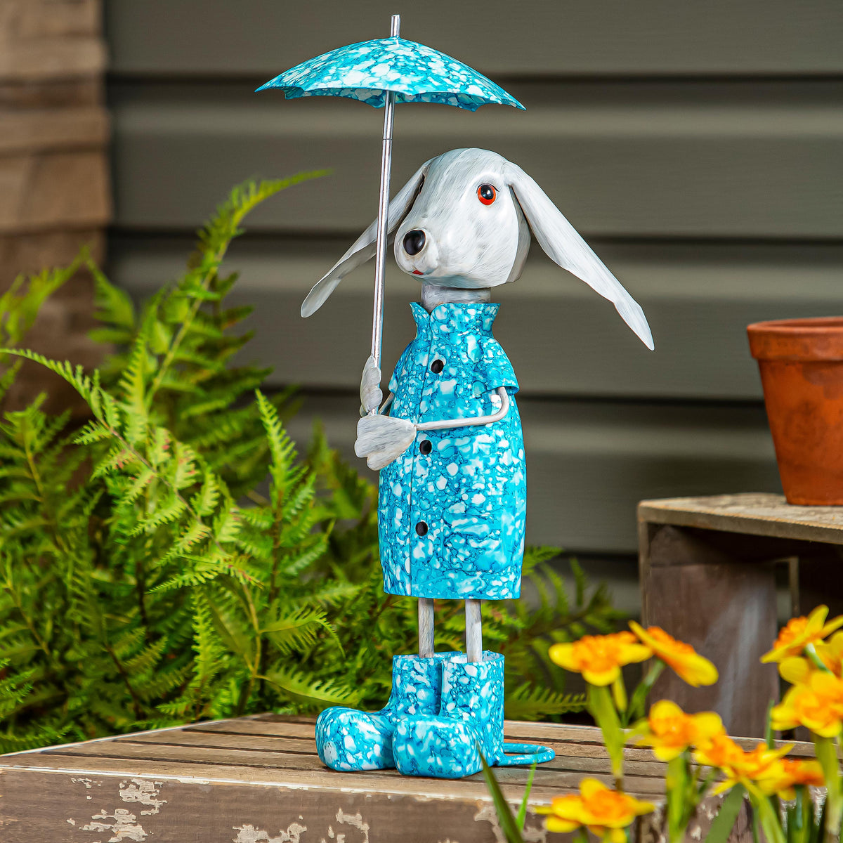 Metal Raincoat Dog With Umbrella 16in