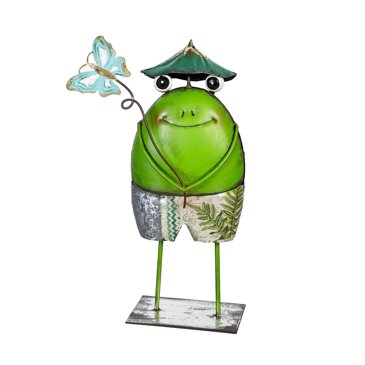 Metal Wondering Frog Statue 13in, 2 Assorted