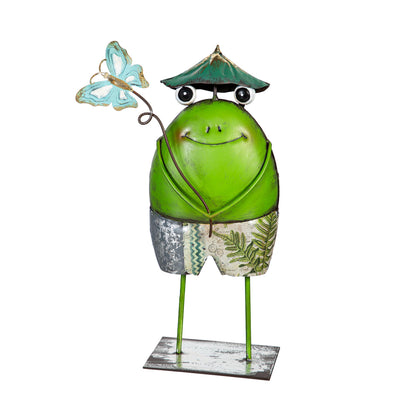 Metal Wondering Frog Statue 13in, 2 Assorted