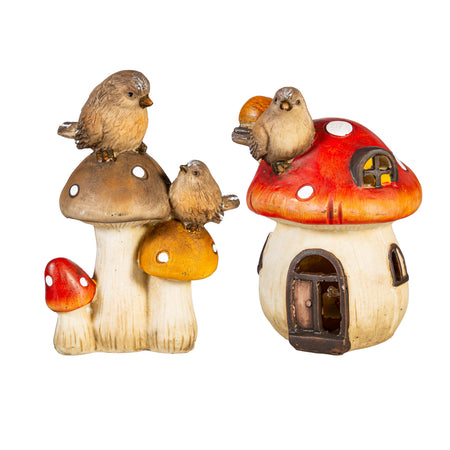 Resin Bird Sitting on Mushroom, 2 Assorted